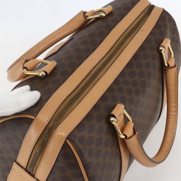 CELINE Macadam Canvas Boston Bag PVC Leather Brown Gold Auth 160506