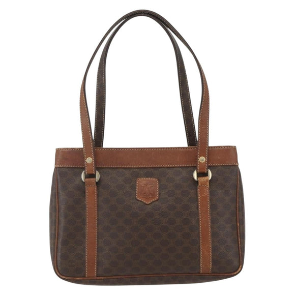 CELINE Macadam Canvas Tote Bag PVC Leather Brown Gold Auth 160508