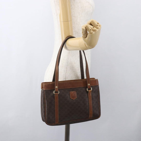 CELINE Macadam Canvas Tote Bag PVC Leather Brown Gold Auth 160508