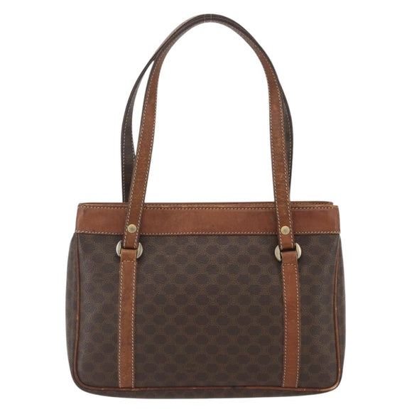 CELINE Macadam Canvas Tote Bag PVC Leather Brown Gold Auth 160508