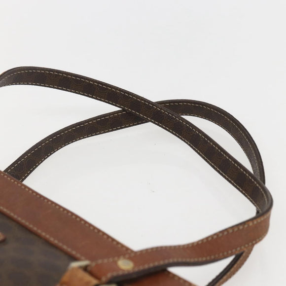 CELINE Macadam Canvas Tote Bag PVC Leather Brown Gold Auth 160508
