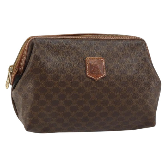 CELINE Macadam Canvas Clutch Bag PVC Leather Brown Gold Auth 160509