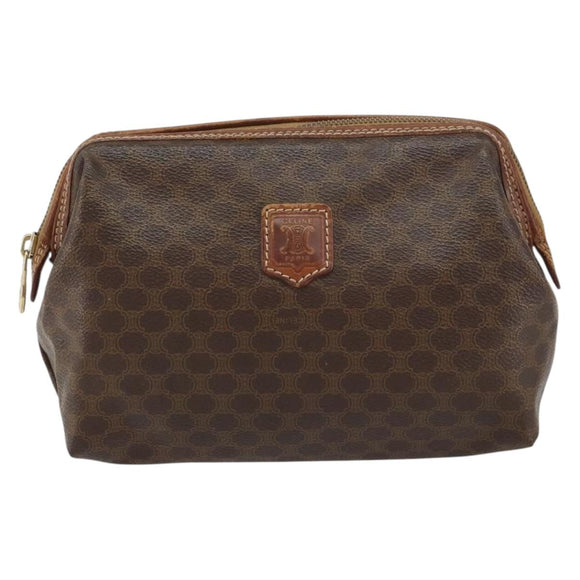 CELINE Macadam Canvas Clutch Bag PVC Leather Brown Gold Auth 160509