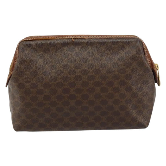 CELINE Macadam Canvas Clutch Bag PVC Leather Brown Gold Auth 160509