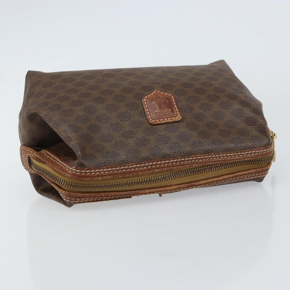 CELINE Macadam Canvas Clutch Bag PVC Leather Brown Gold Auth 160509