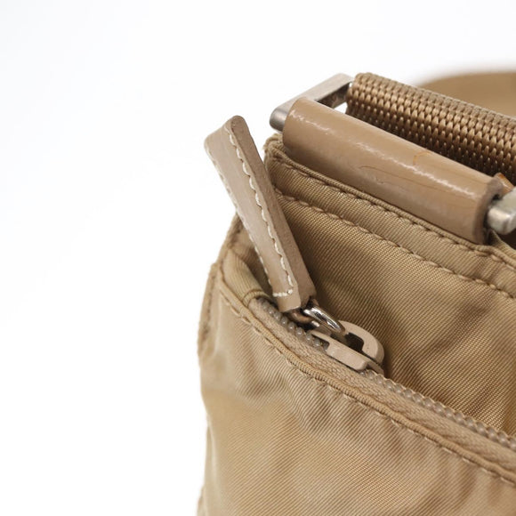 PRADA Shoulder Bag Nylon Beige Silver Auth 160510