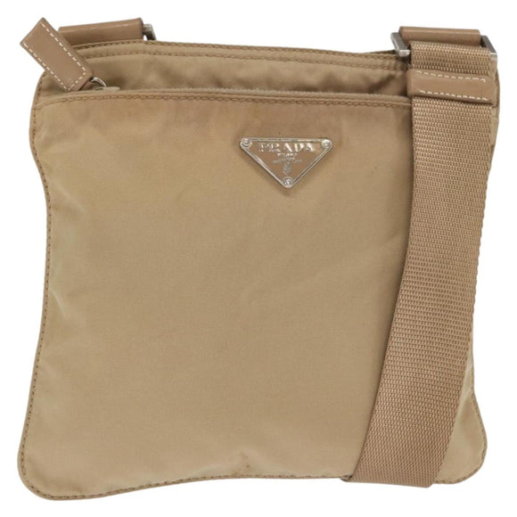 PRADA Shoulder Bag Nylon Beige Silver Auth 160510