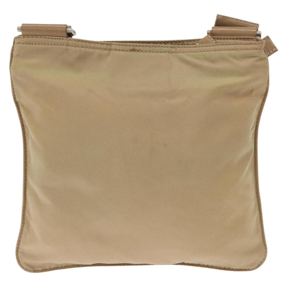 PRADA Shoulder Bag Nylon Beige Silver Auth 160510
