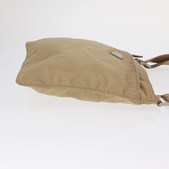 PRADA Shoulder Bag Nylon Beige Silver Auth 160510