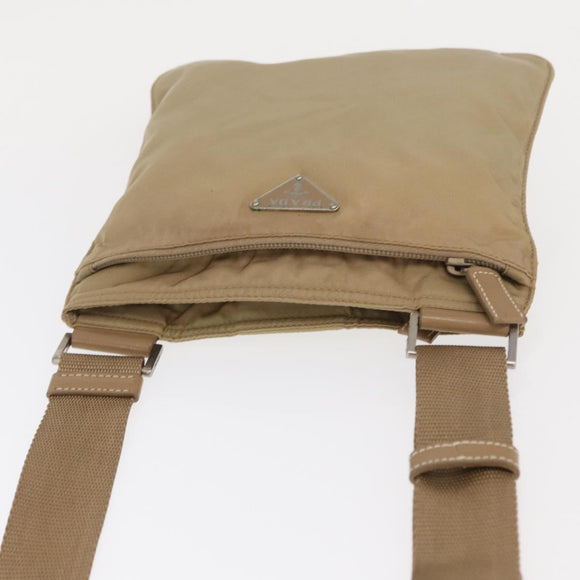 PRADA Shoulder Bag Nylon Beige Silver Auth 160510