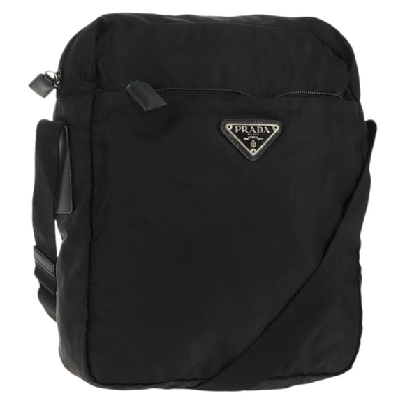 PRADA Shoulder Bag Nylon Black Silver Auth 160516