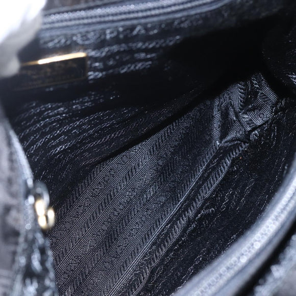 PRADA Hand Bag Nylon Black Gold Auth 160517