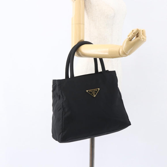 PRADA Hand Bag Nylon Black Gold Auth 160517