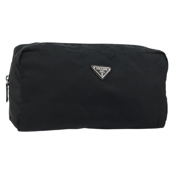 PRADA Pouch Nylon Black Silver Auth 160519