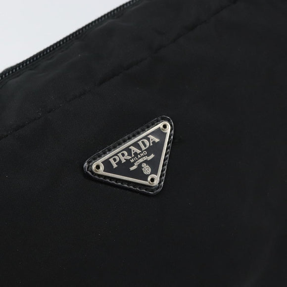 PRADA Pouch Nylon Black Silver Auth 160519