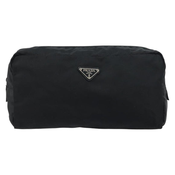 PRADA Pouch Nylon Black Silver Auth 160519