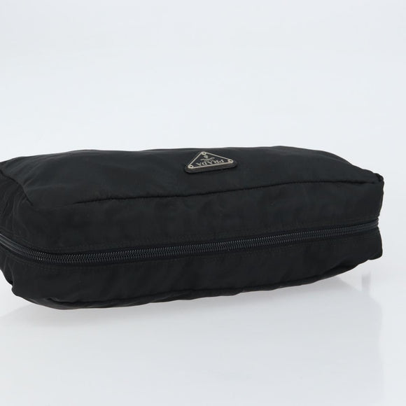 PRADA Pouch Nylon Black Silver Auth 160519