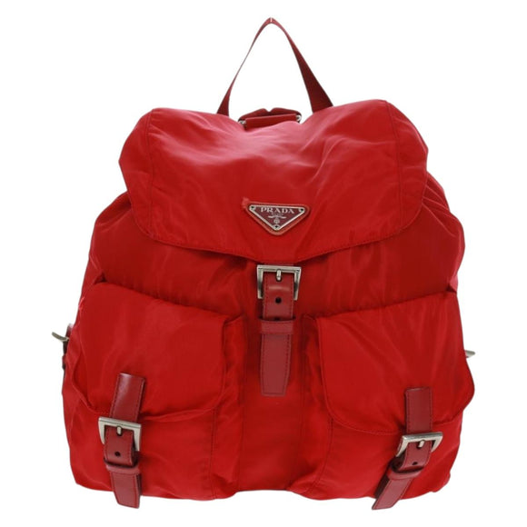 PRADA Backpack Nylon Red Silver Auth 160522