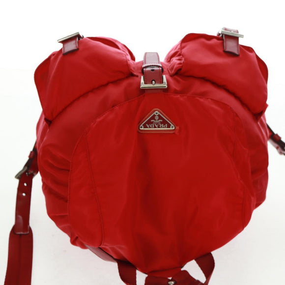PRADA Backpack Nylon Red Silver Auth 160522