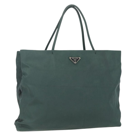 PRADA Hand Bag Nylon Khaki Silver Auth 160524