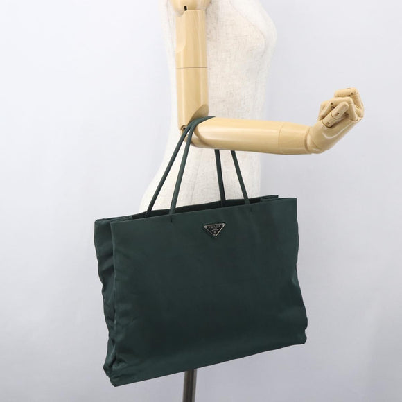 PRADA Hand Bag Nylon Khaki Silver Auth 160524