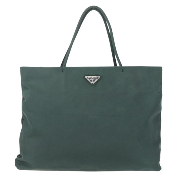 PRADA Hand Bag Nylon Khaki Silver Auth 160524