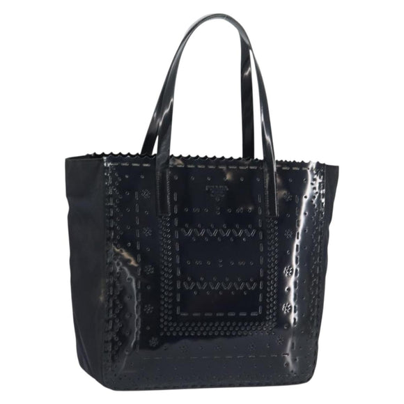 PRADA Handtasche Emaille Schwarz Silber Original 160525