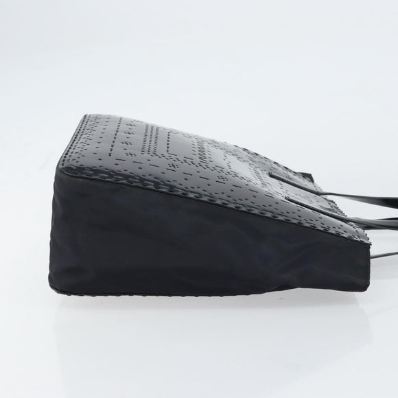 PRADA Hand Bag Enamel Black Silver Auth 160525