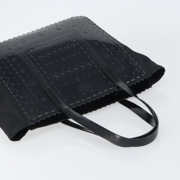 PRADA Hand Bag Enamel Black Silver Auth 160525
