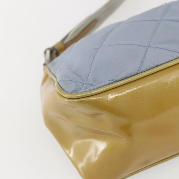 PRADA Shoulder Bag Nylon Enamel Light Blue Silver Auth 160526