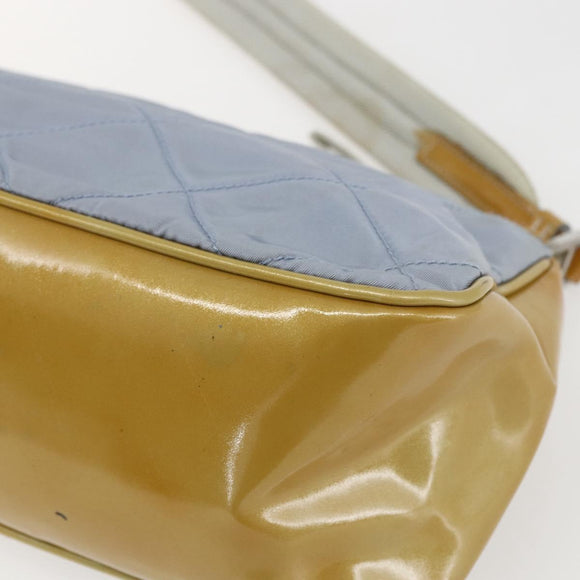 PRADA Shoulder Bag Nylon Enamel Light Blue Silver Auth 160526