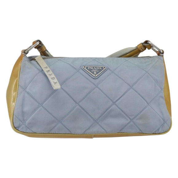 PRADA Shoulder Bag Nylon Enamel Light Blue Silver Auth 160526