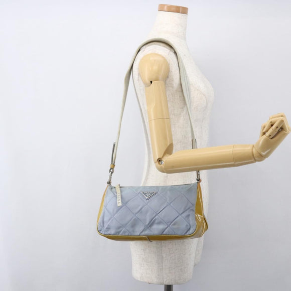 PRADA Shoulder Bag Nylon Enamel Light Blue Silver Auth 160526