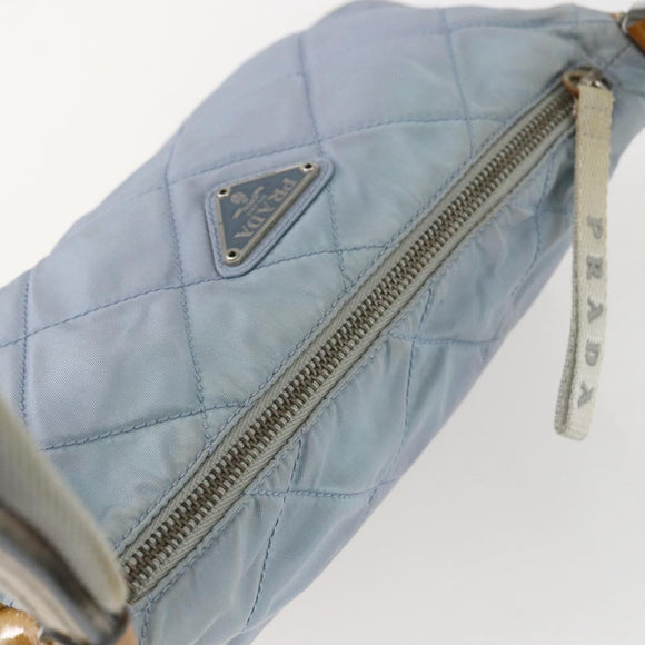 PRADA Shoulder Bag Nylon Enamel Light Blue Silver Auth 160526