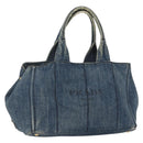 PRADA Canapa MM Hand Bag Denim Blue Gold Auth 160527-1