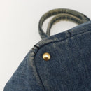 PRADA Canapa MM Hand Bag Denim Blue Gold Auth 160527-11