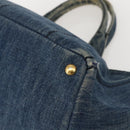 PRADA Canapa MM Hand Bag Denim Blue Gold Auth 160527-12