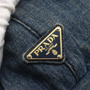 PRADA Canapa MM Hand Bag Denim Blue Gold Auth 160527-14