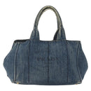 PRADA Canapa MM Hand Bag Denim Blue Gold Auth 160527-2