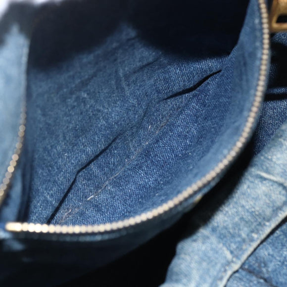 PRADA Canapa MM Hand Bag Denim Blue Gold Auth 160527