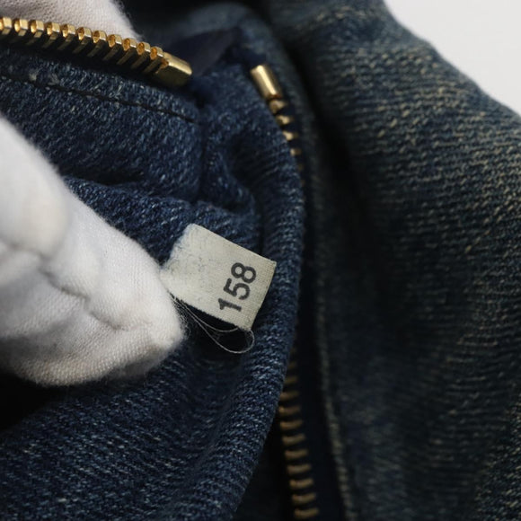 PRADA Canapa MM Hand Bag Denim Blue Gold Auth 160527