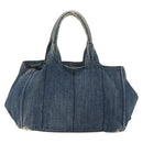 PRADA Canapa MM Hand Bag Denim Blue Gold Auth 160527-3