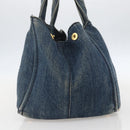 PRADA Canapa MM Hand Bag Denim Blue Gold Auth 160527-5
