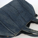 PRADA Canapa MM Hand Bag Denim Blue Gold Auth 160527-6