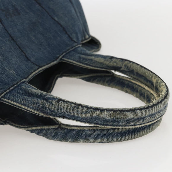 PRADA Canapa MM Hand Bag Denim Blue Gold Auth 160527