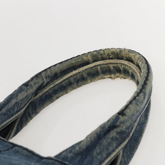 PRADA Canapa MM Hand Bag Denim Blue Gold Auth 160527