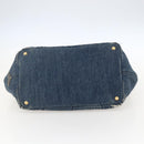 PRADA Canapa MM Hand Bag Denim Blue Gold Auth 160527-9