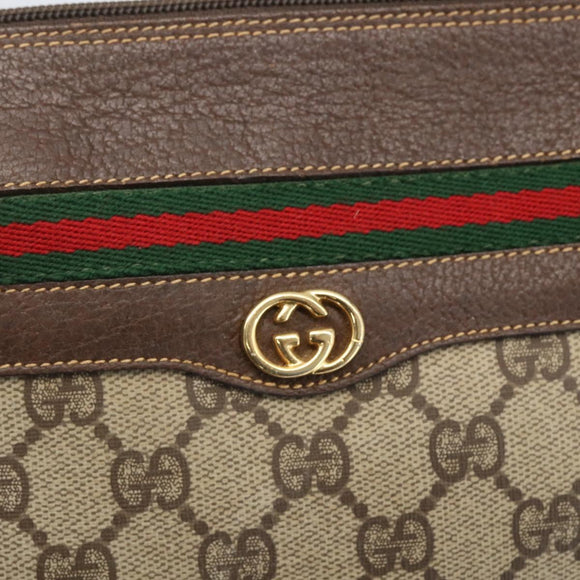 GUCCI GG Supreme Web Sherry Line Shoulder Bag PVC Beige Gold Auth 160559