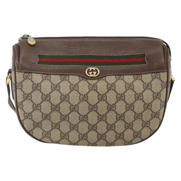GUCCI GG Supreme Web Sherry Line Shoulder Bag PVC Beige Gold Auth 160559