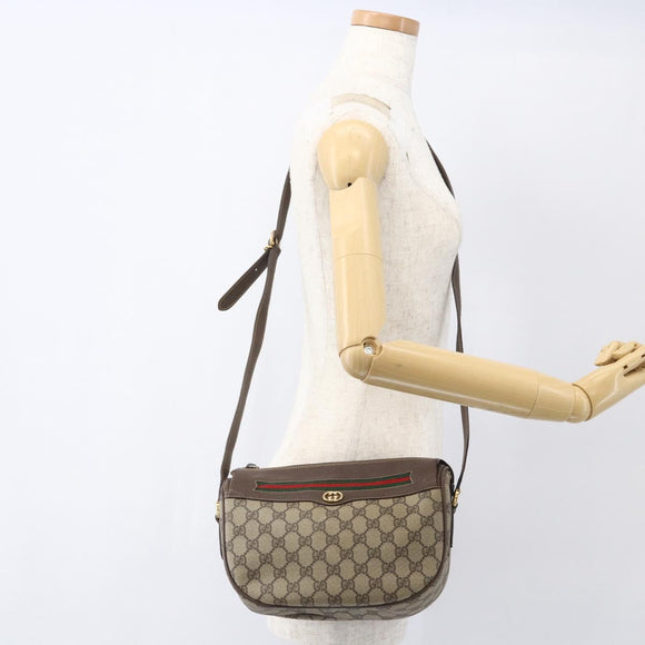 GUCCI GG Supreme Web Sherry Line Shoulder Bag PVC Beige Gold Auth 160559